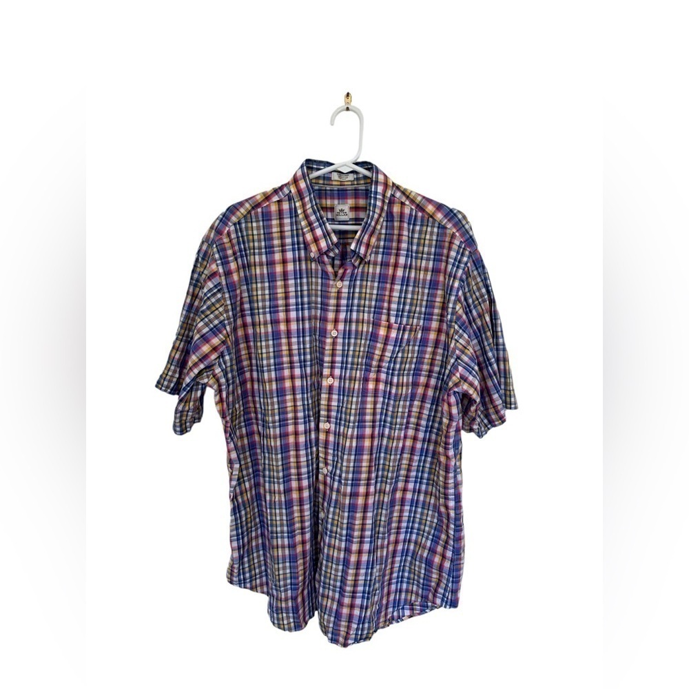 EUC Peter Millar Preppy Multicolor Plaid Short Sleeve Button-Up Shirt – Size XL